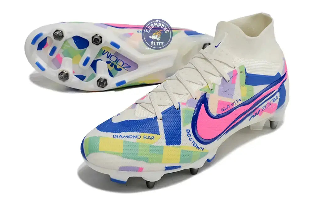 Image of Air Zoom Mercurial Superfly 9 SG - Blanc/Vert/Bleu/Jaune/Rose