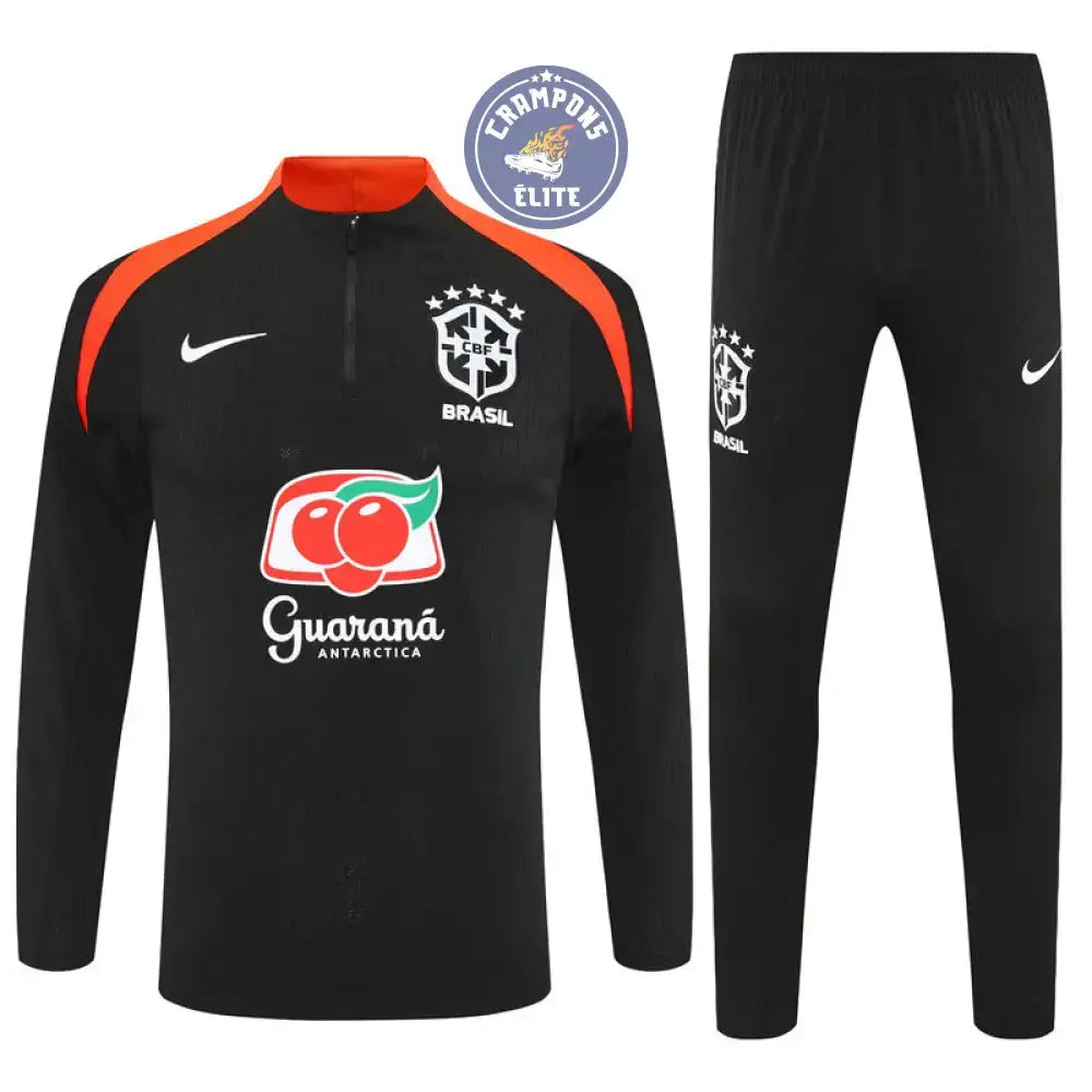 Image of Survêtement d’entraînement demi-zip - Brésil 2025/2026 - Noir/Orange