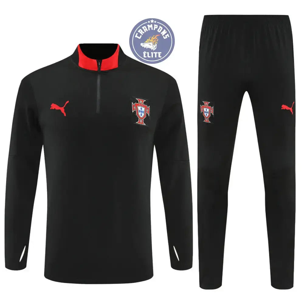 Image of Survêtement d’entraînement demi-zip - Portugal 2025/2026 - Noir/Rouge